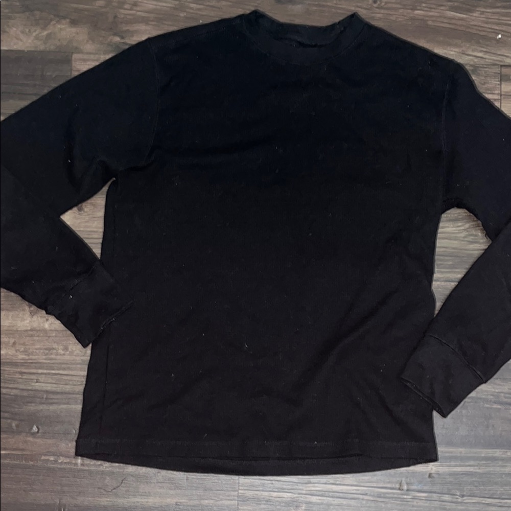 Men's THERMAL HENLEY WAFFLE KNIT Black Long Sleeve Shirt